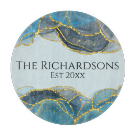 Modern Abstrakt Blue Guld Agate Stone Bläck Namn