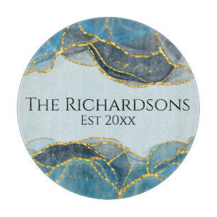 Modern Abstrakt Blue Guld Agate Stone Bläck Namn