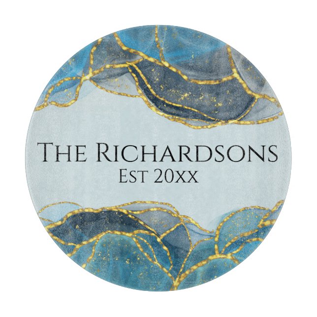 Modern Abstrakt Blue Guld Agate Stone Bläck Namn (Framsidan)
