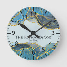 Modern Abstrakt Blue Guld Agate Stone Geode Bläck