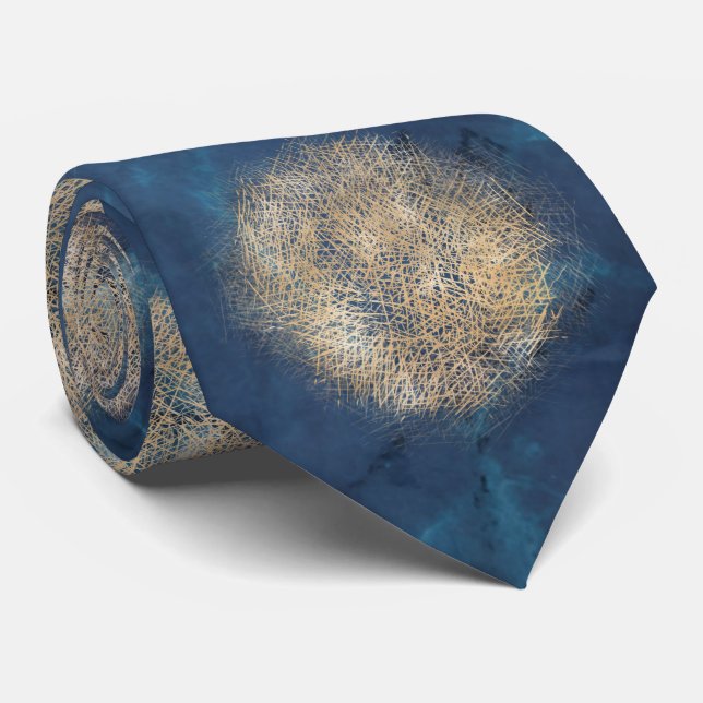 Modern Abstrakt Blue Guld Neck Tie Slips (Rullad)