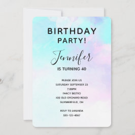 Modern Abstrakt Blue & Lila Watercolor Birthday Inbjudningar