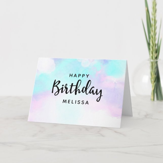 Modern Abstrakt Blue & Lila Watercolor Birthday Kort (Framsida)