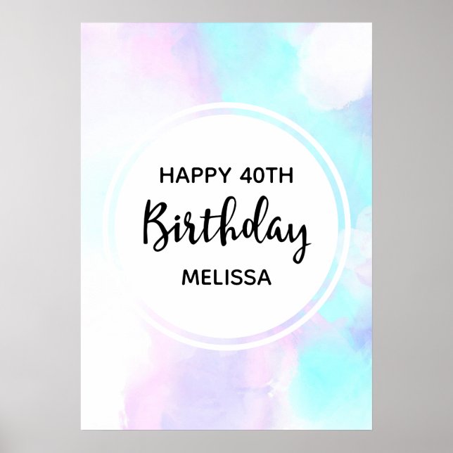 Modern Abstrakt Blue & Lila Watercolor Birthday Poster (Framsidan)