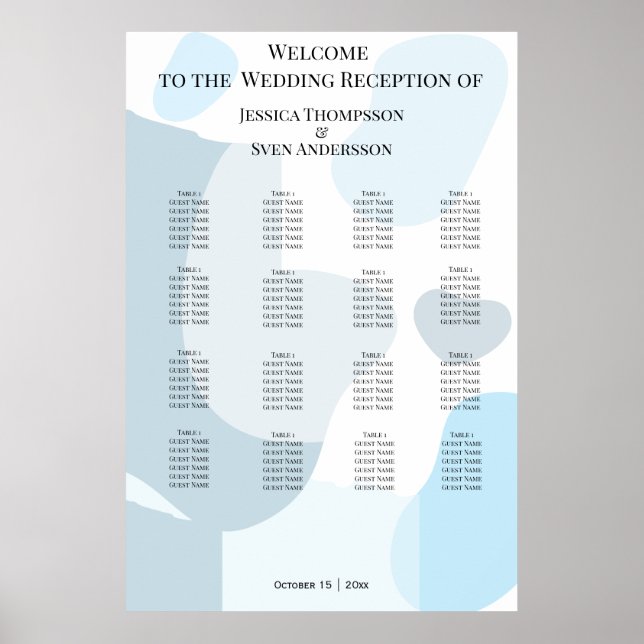 Modern Abstrakt Blue Minimalist Artistic Bröllop Poster (Framsidan)