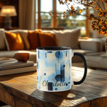 Modern Abstrakt Blue Mugg - Personlig Geometric