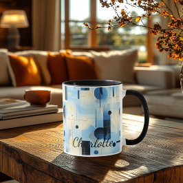 Modern Abstrakt Blue Mugg - Personlig Geometric