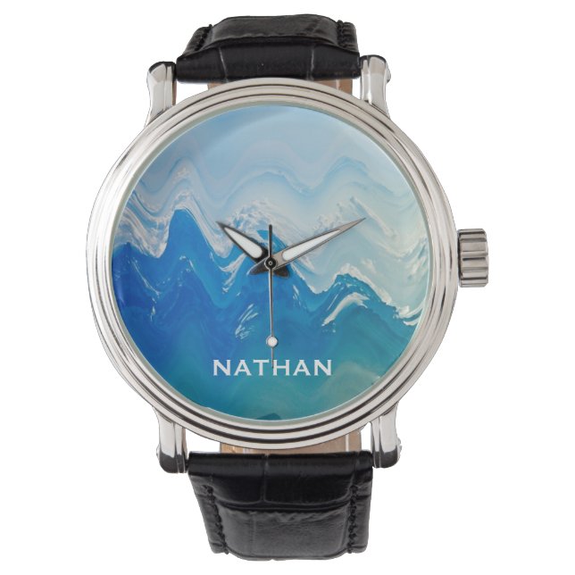 Modern Abstrakt Blue Ocean Art Personlig Armbandsur (Framsida)