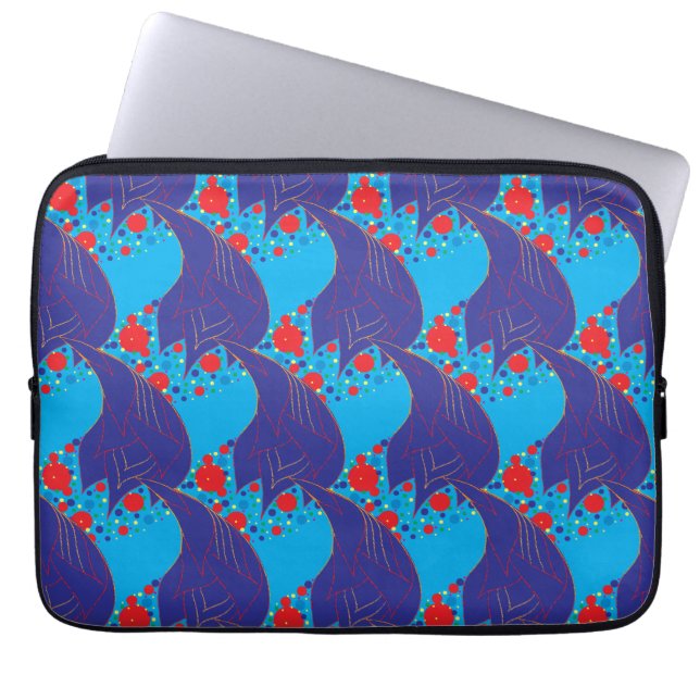 Modern abstrakt BLUE och röd regnbåge faller mönst Laptop Sleeve (Framsidan)