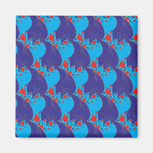 Modern abstrakt BLUE och röd regnbåge faller mönst Magnet