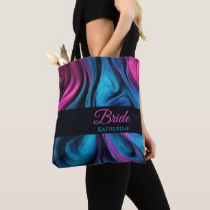 Modern Abstrakt-Blue och Rosa-Bride Tygkasse