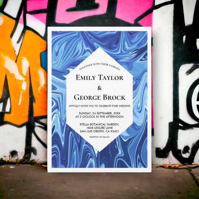 Modern Abstrakt Blue Oljemålning Minimal Bröllop Inbjudningar (Skapare uppladdad)