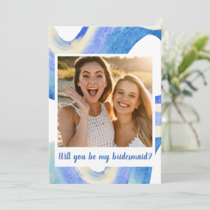Modern Abstrakt Blue Photo Bridesmaid Frieri Inv Inbjudningar