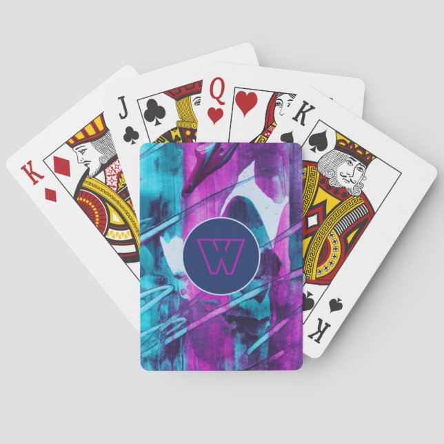 Modern Abstrakt Blue Rosa Push Strokes Monogram Casinokort (Baksidan)