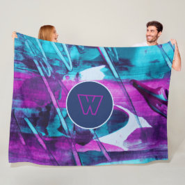 Modern Abstrakt Blue Rosa Push Strokes Monogram Fleecefilt