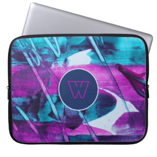Modern Abstrakt Blue Rosa Push Strokes Monogram Laptop Fodral