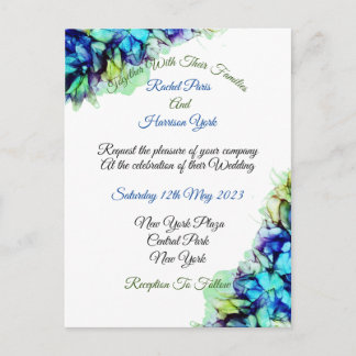 Modern Abstrakt Blue Turquise Teal Dimma Bröllop Vykort