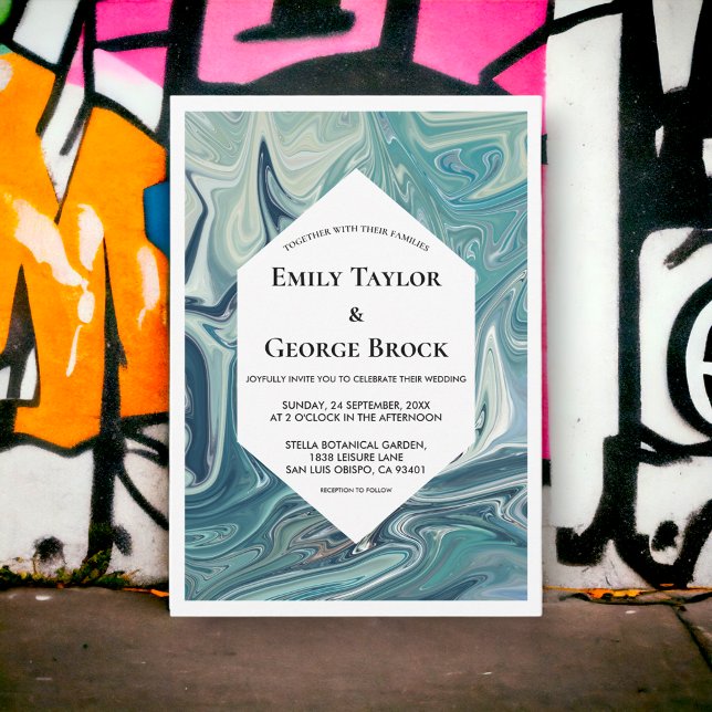 Modern Abstrakt Blue Vågar Artsy Minimal Bröllop Inbjudningar (Skapare uppladdad)