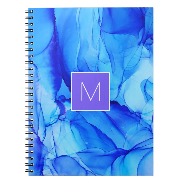 Modern Abstrakt Blue Violet White Monogram Anteckningsbok (Framsidan)