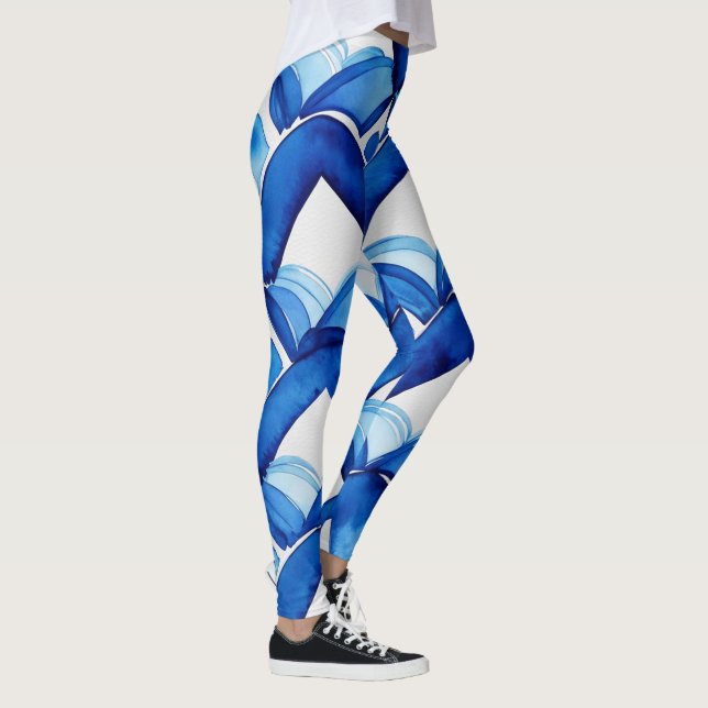 Modern Abstrakt Blue Watercolor Leggings (Höger)