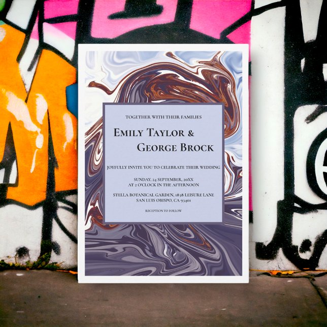 Modern Abstrakt Blue Wave Himlar Snyggt Chic Bröll Inbjudningar (Skapare uppladdad)