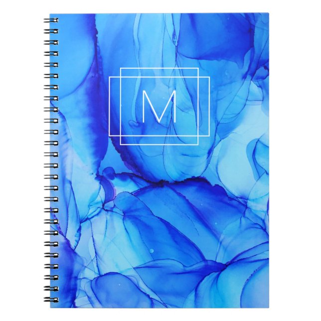 Modern Abstrakt Blue White Lila Monogram Anteckningsbok (Framsidan)