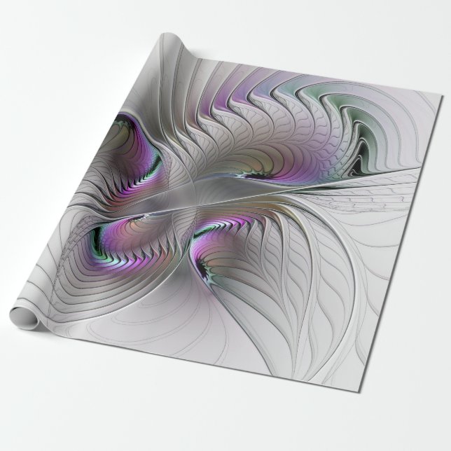 Modern Abstrakt Blyg Fantasyfigur Fraktal Konst Presentpapper (Utrullad)