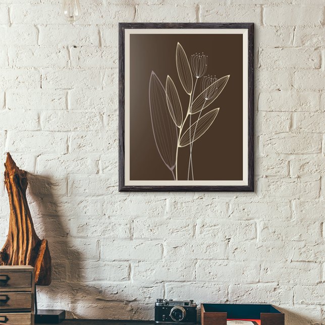 Modern Abstrakt Boho Blommig Växtkonst Dekor Brun (Skapare uppladdad)