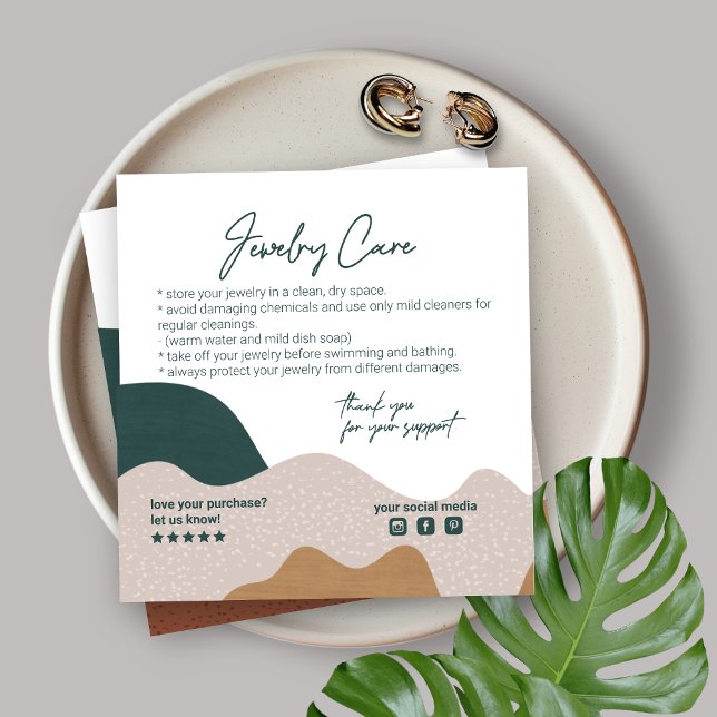 Modern Abstrakt Boho Jewelry Care Card Fyrkantigt Visitkort (Skapare uppladdad)