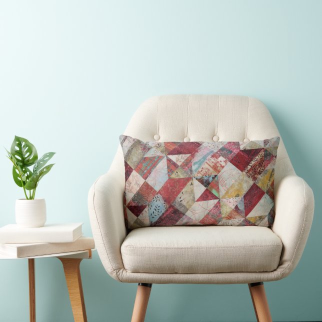 Modern Abstrakt Botanical Patchwork Red Lumbarkudde (Stol)