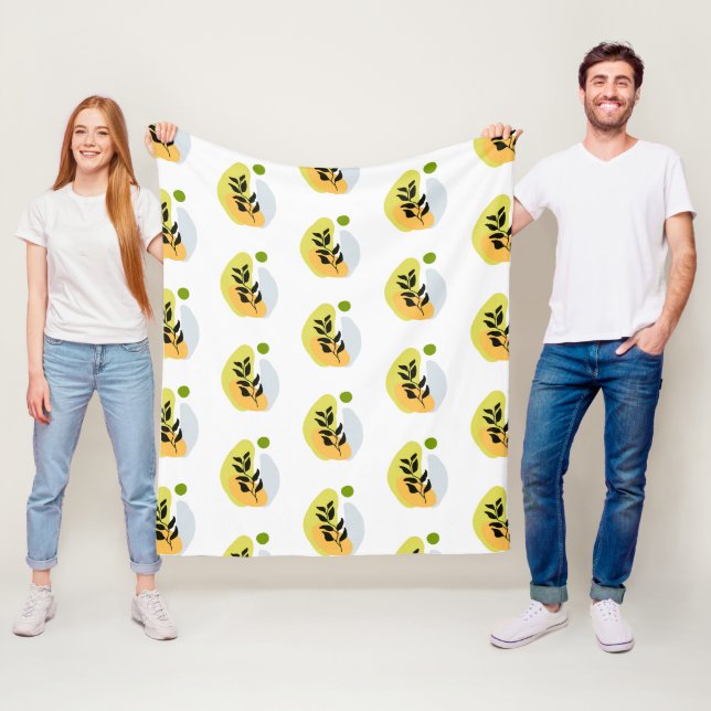 Modern abstrakt botanisk mönster fleecefilt (På plats)