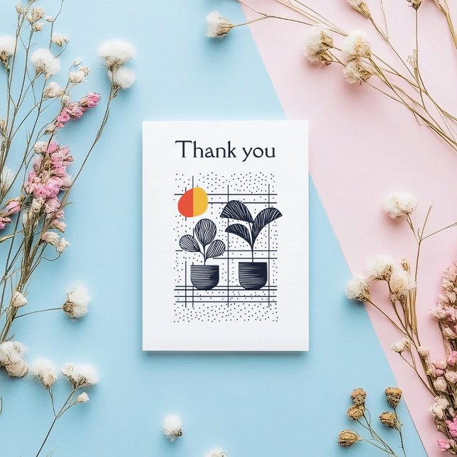 Modern Abstrakt - botaniskt tackkort Tack Kort (Modern thank you card featuring bold navy botanical illustrations and minimalist patterns.)
