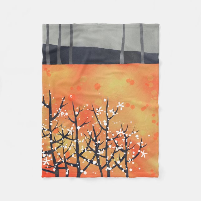 Modern Abstrakt - brinnande Orange i liggande Fleecefilt (Framsidan)