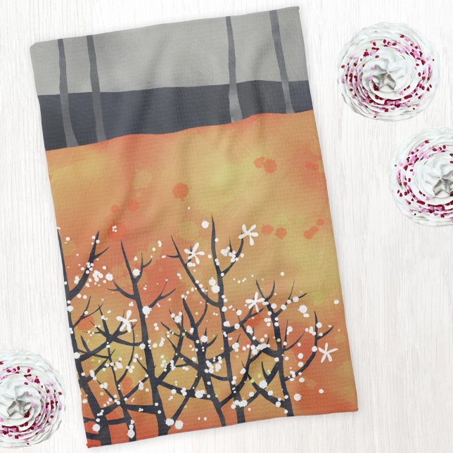 Modern Abstrakt - brinnande Orange i liggande Kökshandduk (Modern burnt orange abstract landscape art kitchen tea towel)