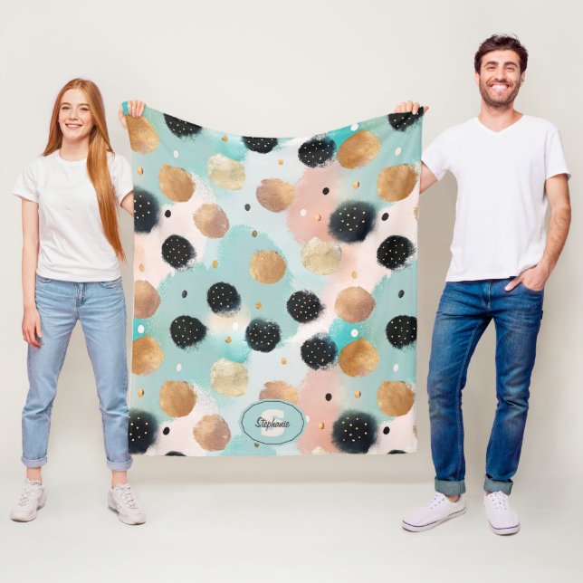 Modern Abstrakt Brushstroke & Polka Dot Mönster Fleecefilt (På plats)