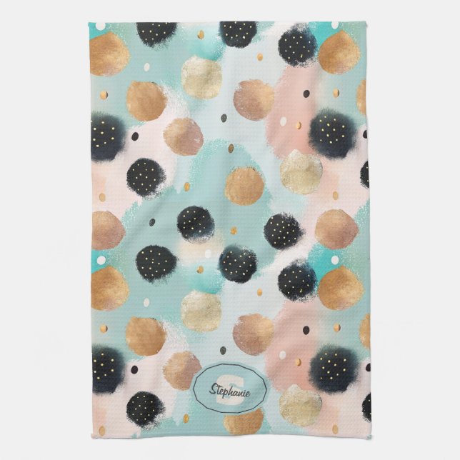 Modern Abstrakt Brushstroke & Polka Dot Mönster Kökshandduk (Vertikal)