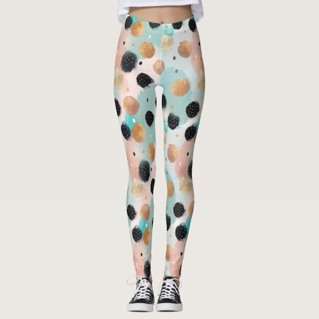 Modern Abstrakt Brushstroke & Polka Dot Mönster Leggings (Framsida)