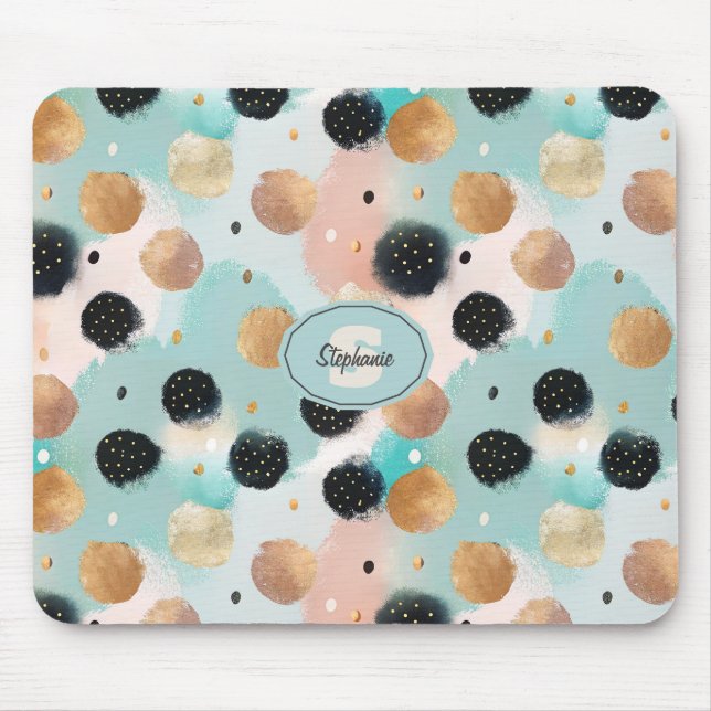 Modern Abstrakt Brushstroke & Polka Dot Mönster Musmatta (Framsidan)