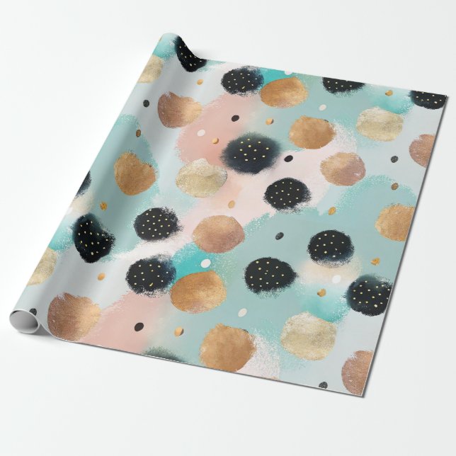 Modern Abstrakt Brushstroke & Polka Dot Mönster Presentpapper (Utrullad)