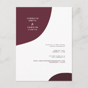 Modern Abstrakt Burgundy Virtuella Bröllopsinbjudn Vykort