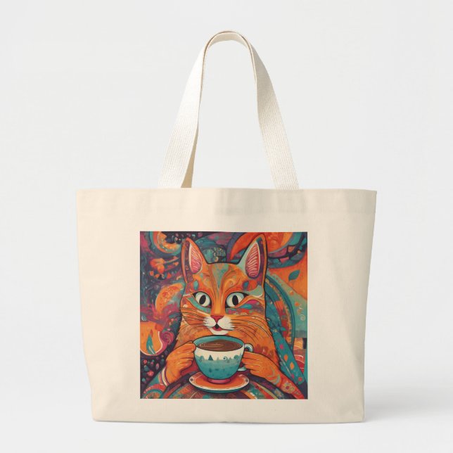 Modern Abstrakt Cat Jumbo Tote Jumbo Tygkasse (Framsidan)