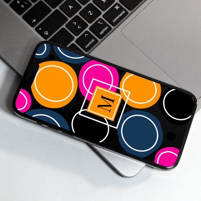 Modern Abstrakt Circles Monogram Rosa Teal (Modern Colorful Abstract Circles Phone Case)