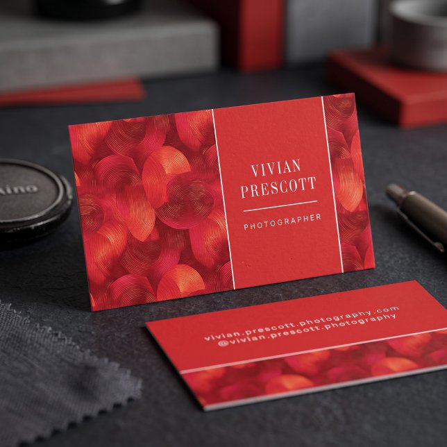 Modern abstrakt cirkelmönsterdesign visitkort (Simulated business cards on table)