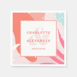 Modern Abstrakt Coral Bröllop Date Bride & Groom Pappersservett