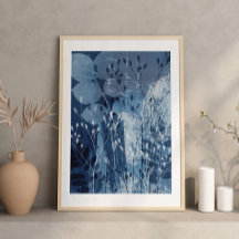 Modern Abstrakt Cyanotype Blue Botanical
