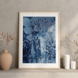 Modern Abstrakt Cyanotype Blue Botanical Poster