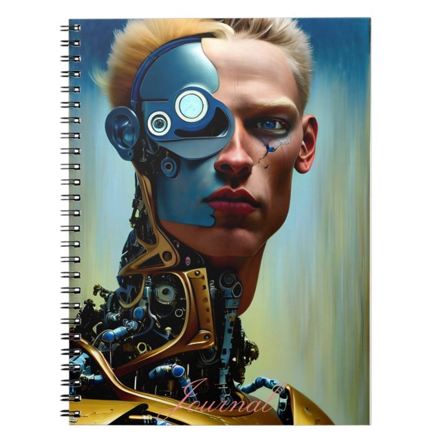 Modern Abstrakt Cyborg Fantasy Male Journal Anteckningsbok (Framsidan)