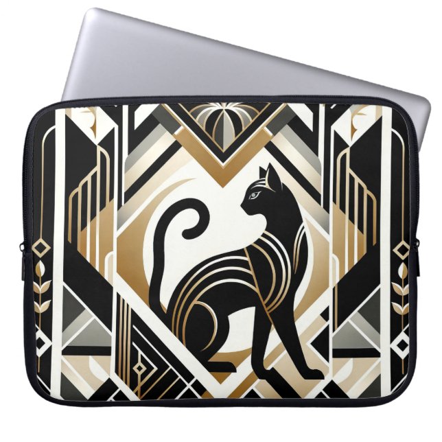 Modern Abstrakt Decorative Black Cat Laptop sleeve (Framsidan)
