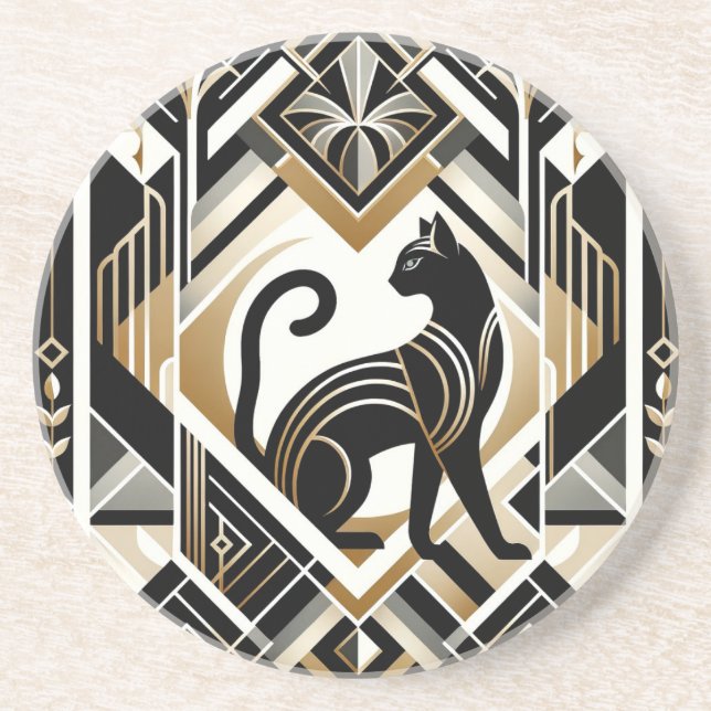 Modern Abstrakt Dekorativ Katt Sandstens Coaster Underlägg (Framsidan)