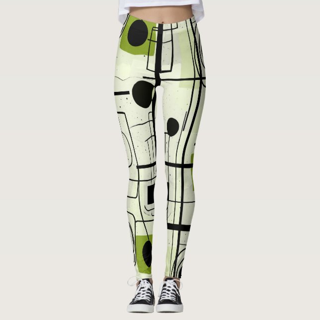 Modern abstrakt design, dynamiskt linjer Dekorativ Leggings (Framsida)